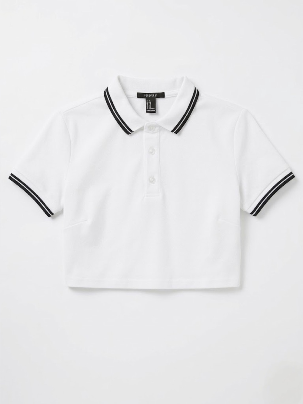 Forever 21 White Polo Crop Top with Black Stripe Trim